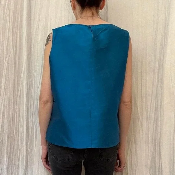 Electric Blue Silk Sleeveless Blouse VTG Y2K Silk Lore Beth Terrell M/L Fitted - Picture 3 of 7